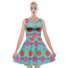 Tulips Floral Background Pattern Velvet Skater Dress by Simbadda