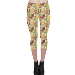 Colorful Glass Mugs Lager Dark Beer Hop Pretzel Sausage Pattern Capri Leggings by CoolDesigns