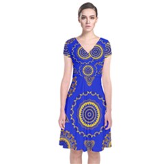 Abstract Mandala Seamless Pattern Short Sleeve Front Wrap Dress by Simbadda