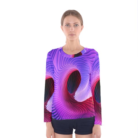 Digital Art Spirals Wave Waves Chevron Red Purple Blue Pink Women s Long Sleeve Tee by Mariart