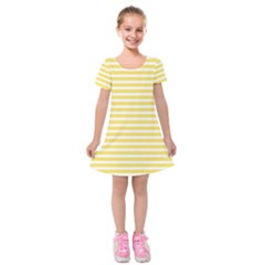 Horizontal Stripes Yellow Kids  Short Sleeve Velvet Dress by Mariart