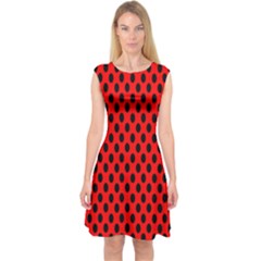 Polka Dot Black Red Hole Backgrounds Capsleeve Midi Dress by Mariart