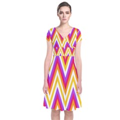 Colorful Chevrons Zigzag Pattern Seamless Short Sleeve Front Wrap Dress by Simbadda