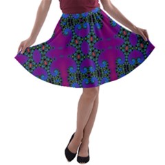 Purple Seamless Pattern Digital Computer Graphic Fractal Wallpaper A-line Skater Skirt by Simbadda