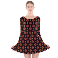 Dollar Sign Graphic Pattern Long Sleeve Velvet Skater Dress by dflcprintsclothing