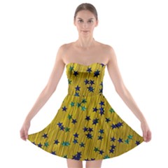 Abstract Gold Background With Blue Stars Strapless Bra Top Dress by Simbadda