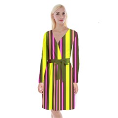 Stripes Abstract Background Pattern Long Sleeve Velvet Front Wrap Dress by Simbadda