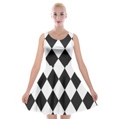 Broken Chevron Wave Black White Velvet Skater Dress by Mariart