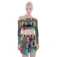 Circles Line Color Rainbow Green Orange Red Blue Off Shoulder Top With Skirt Set by Mariart