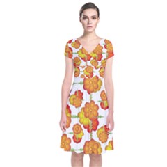 Colorful Stylized Floral Pattern Short Sleeve Front Wrap Dress by dflcprintsclothing