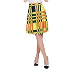 Yellow Orange And Black Background Plaid Like Background Of Halloween Colors Orange Yellow And Black A-line Skirt by Simbadda