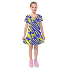 Blue Yellow Wave Abstract Background Kids  Short Sleeve Velvet Dress by Nexatart