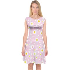 Flower Floral Sunflower Pink Yellow Capsleeve Midi Dress by Mariart