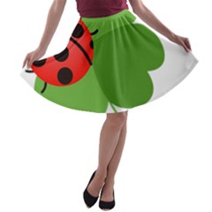 Insect Flower Floral Animals Green Red A-line Skater Skirt by Mariart