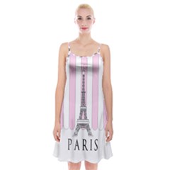 Pink Paris Eiffel Tower Stripes France Spaghetti Strap Velvet Dress by Mariart