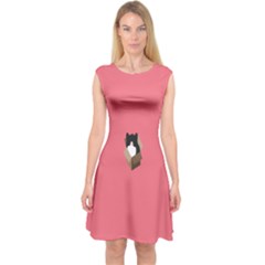 Minimalism Cat Pink Animals Capsleeve Midi Dress by Mariart