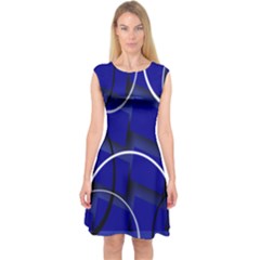 Blue Abstract Pattern Rings Abstract Capsleeve Midi Dress by Nexatart