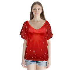 Red Holiday Background Red Abstract With Star Flutter Sleeve Top by Nexatart