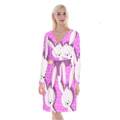 Easter Bunny  Long Sleeve Velvet Front Wrap Dress by Valentinaart