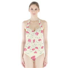 Seamless Flower Pattern Halter Swimsuit by TastefulDesigns