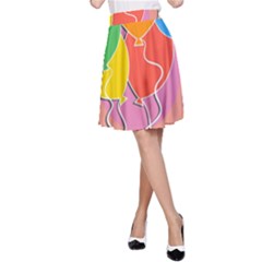 Birthday Party Balloons Colourful Cartoon Illustration Of A Bunch Of Party Balloon A-line Skirt by Nexatart