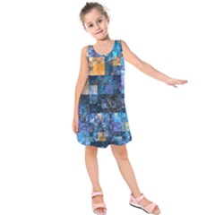 Blue Squares Abstract Background Of Blue And Purple Squares Kids  Sleeveless Dress by Nexatart