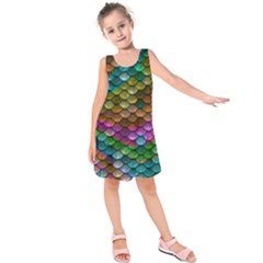 Fish Scales Pattern Background In Rainbow Colors Wallpaper Kids  Sleeveless Dress by Nexatart