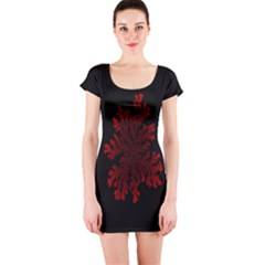 Dendron Diffusion Aggregation Flower Floral Leaf Red Black Short Sleeve Bodycon Dress by Mariart