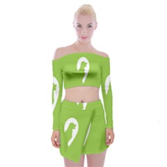 Dog Green White Animals Off Shoulder Top With Skirt Set by Mariart