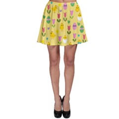 Easter - Chick And Tulips Skater Skirt by Valentinaart