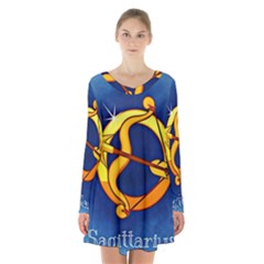 Zodiac Sagittarius Long Sleeve Velvet V-neck Dress by Mariart