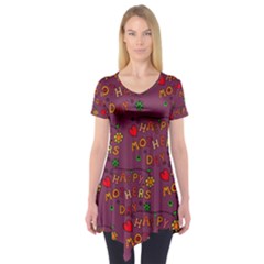 Happy Mothers Day Text Tiling Pattern Short Sleeve Tunic  by Nexatart