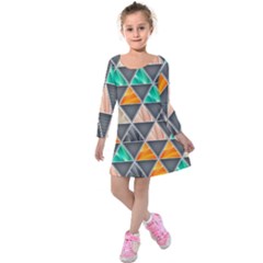 Abstract Geometric Triangle Shape Kids  Long Sleeve Velvet Dress by Nexatart