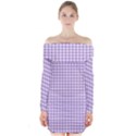 Plaid Purple White Line Long Sleeve Off Shoulder Dress View1