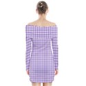 Plaid Purple White Line Long Sleeve Off Shoulder Dress View2