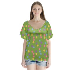 Balloon Grass Party Green Purple Flutter Sleeve Top by Nexatart