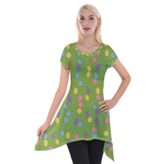 Balloon Grass Party Green Purple Short Sleeve Side Drop Tunic by Nexatart