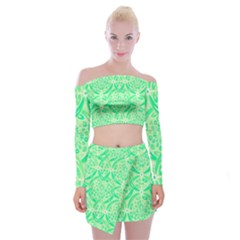 Kiwi Green Geometric Off Shoulder Top With Skirt Set by linceazul