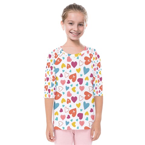 Colorful Bright Hearts Pattern Kids  Quarter Sleeve Raglan Tee by TastefulDesigns