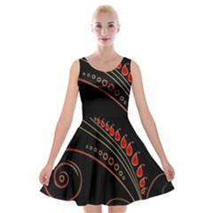 Flower Leaf Red Black Velvet Skater Dress by Mariart