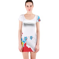 Flower Floral Papper Butterfly Star Sunflower Red Blue Green Leaf Short Sleeve Bodycon Dress by Mariart