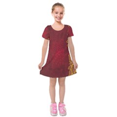 Floral Flower Golden Red Leaf Kids  Short Sleeve Velvet Dress by Mariart