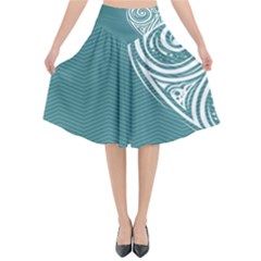 Line Wave Chevron Star Blue Love Heart Sea Beach Flared Midi Skirt by Mariart