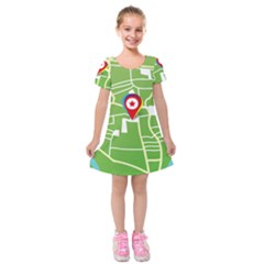 Map Street Star Location Kids  Short Sleeve Velvet Dress by Mariart