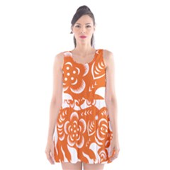 Chinese Zodiac Horoscope Pig Star Orange Scoop Neck Skater Dress by Mariart