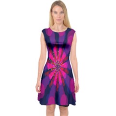 Flower Red Pink Purple Star Sunflower Capsleeve Midi Dress by Mariart