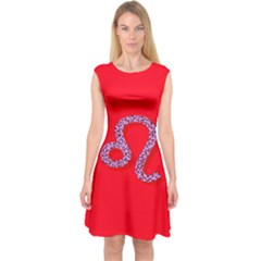 Illustrated Zodiac Red Purple Star Polka Dot Capsleeve Midi Dress by Mariart