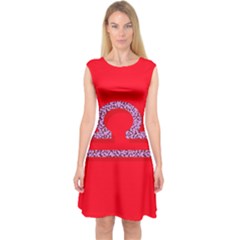 Illustrated Zodiac Red Purple Star Polka Capsleeve Midi Dress by Mariart