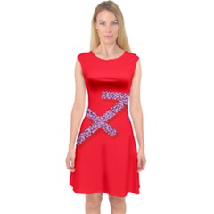 Illustrated Zodiac Star Red Purple Capsleeve Midi Dress by Mariart