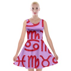 Illustrated Zodiac Red Purple Star Velvet Skater Dress by Mariart